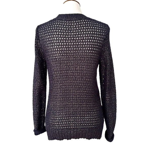 🍀Narcisco Rodriguez Pullover Sweater Blue Silver Open Knit Cotton Blend Small - Picture 2 of 10